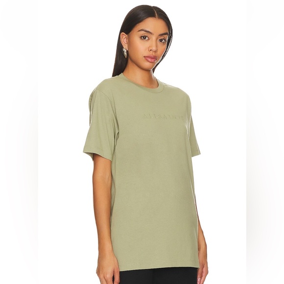 All Saints Women Boyfriend Tee in Sage / Olive Green Medium - Picture 3 of 4